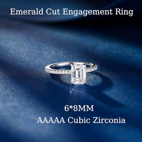 Engagement Rings for Women 2CT 925 Sterling Silver AAAAA Cz Emerald Cut Anniversary Wedding Promise Ring for Her Size 5-92