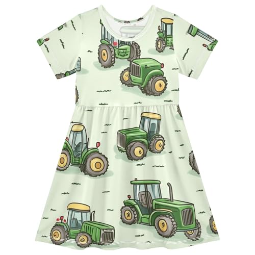 Boccsty Green Tractors Trucks Baby Girls Dress Kids Toddler Sundress Party Summer Dresses 2T