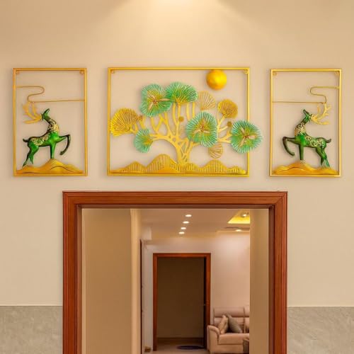 Image of Home And Crafts Metal Modern Multicolor Deer Leaf Wall Art Decor Showpiece Big Stylish Frame Sculpture For Home Decor,Living Room,Bedroom Office