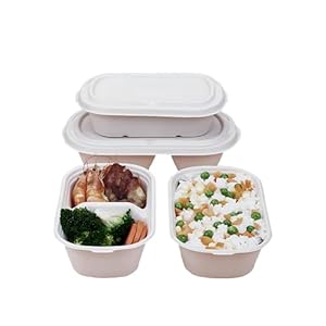 500-Pack- 100% Compostable bowls without lids, Disposable Food Containers, Heavy-Duty Quality to go boxes, Microwave-Safe, Made of Sugar Cane Fibers (28oz-2compartment- without a lid)