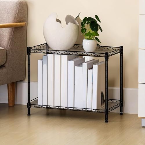 Storetech Premium Heavy-Duty 2-Tier Black Metal Wire Storage Rack Shelf Organizer | Adjustable Multipurpose Freestanding Shelving Unit for Home, Office, Kitchen | Size 10" D x 24" W x 24" H Inch