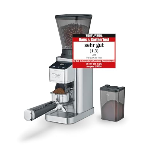 CASO BaristaChef Inox Elektrische koffiemolen, duurzame roestvrijstalen kegelmolen, met zeefhouder, 48 nauwkeurige maalgraden, aromavriendelijke 450 omw/min