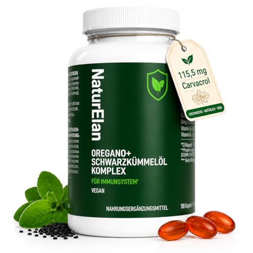Oregano Öl [HOCHDOSIERT] & Schwarzkümmelöl - 180 Kapseln 115 5mg Carvacrol mit Vitamin A & E 1200 mg Schwarzkümmelöl + 210 mg Oreganool