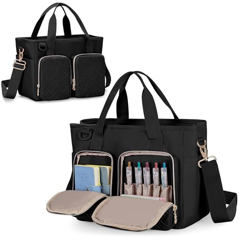 Teamoy Journal Supplies Storage Case, Journaling Supplies Planner Bag, Travel Organizer Holder for B5 Notebooks, Pens, and Journal Accessories, Black