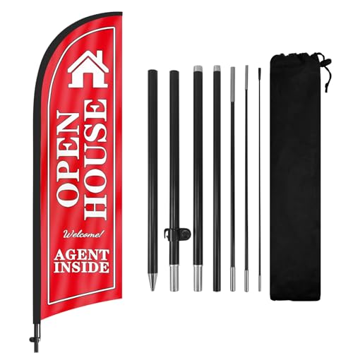 Open House Flags for Real Estate Agents with Pole Kit and Ground stake Real Estate Open House Signs 8Ft