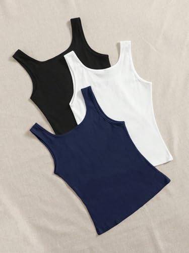 Image of Women's 1x1 Rib Cotton Stretch Tank Top Sleeveless Basic Vest Pack of 3