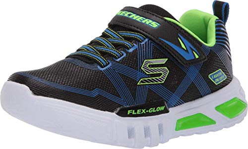 Skechers Flex-Glow, Zapatillas para Niños, Negro (Black Synthetic/Textile/Blue & Lime Trim Bblm), 27.5 EU
