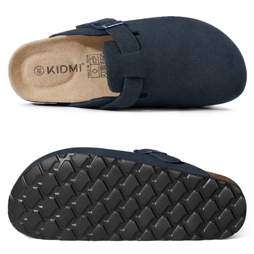 Image of KIDMI Genuine Suede Clogs for Women Men Cork Footbed Sandals Leather Mules Potato Shoes with Arch Support