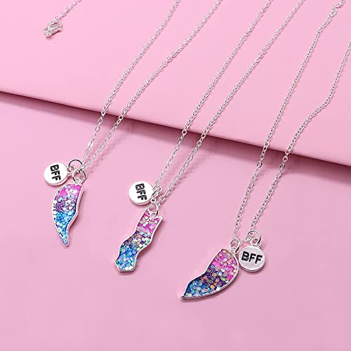 MJartoria BFF Necklace for 3 - Heart Matching Pendant Best Friends Forever Friendship Necklace Cute Best Friend Necklace4