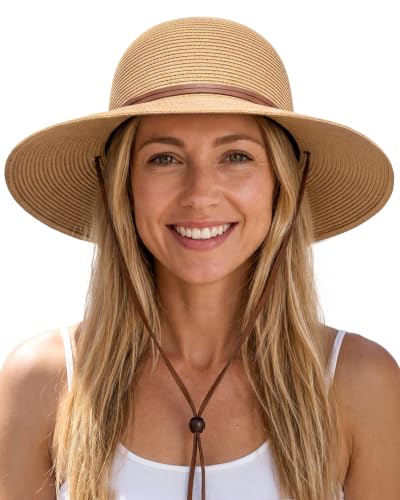 FURTALK Womens Wide Brim Sun Hat with Wind Lanyard UPF...