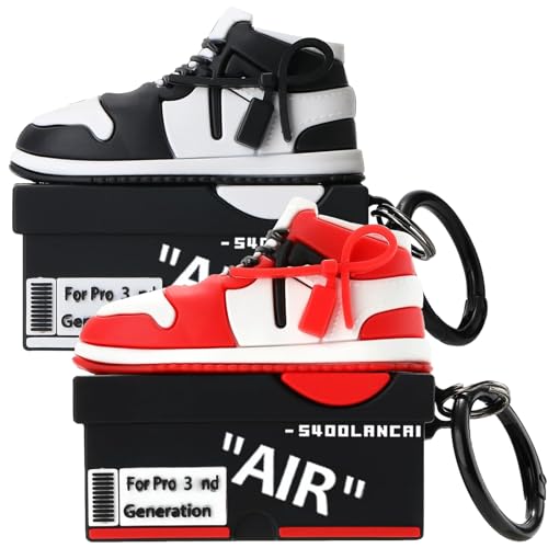 Image of [2Pack] Compatible Airpods Pro 3 Case (2025),3D Cute Cartoon Shoe Box Soft Silicone Protective Cases for Apple AirPods Pro 3rd Generation Case,Airpod Pro 3 Cover with Keychain for Women Men,Red+Black