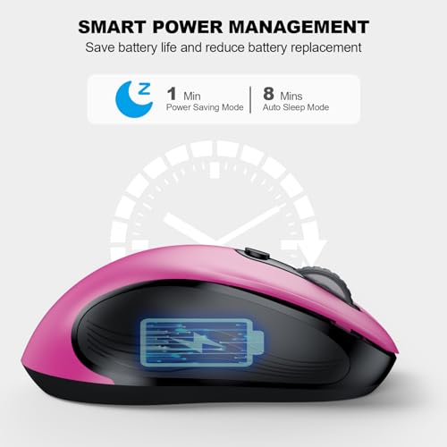 Image of WisFox 2.4G Wireless Mouse for Laptop, Ergonomic Computer Mouse with USB Receiver and Type-C Adapter, 3 Adjustable Levels, 6 Button Cordless Wireless Mice for Windows Mac PC Notebook (Fuchsia)