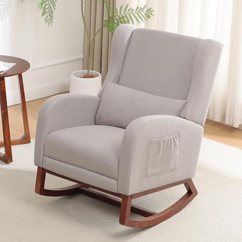 Image of HCHAIRH Rocking Chair Nursery, Nursery Rocking Chairs with Foot Rest, Comfy Glider Rocker Nursing Chair with Back Pillow for Nursing, Living Room, Bedroom, Light Grey