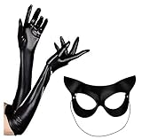 Delicate Dew Cat Women Mask and Necklace Set Halloween Sexy Cat Costume Party Cosplay Punk Accessories(Mask/Gloves)