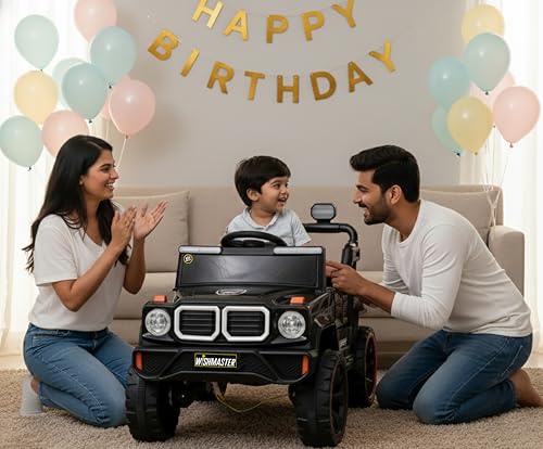Image of Wishmaster 4x4 Kids Electric Ride On Jeep with Remote Control | Battery Operated Car for Kids 2-6 Years | RGB LED Lights, Bluetooth Music | Birthday Gift | 1-Year Warranty On Motors & Motherboard