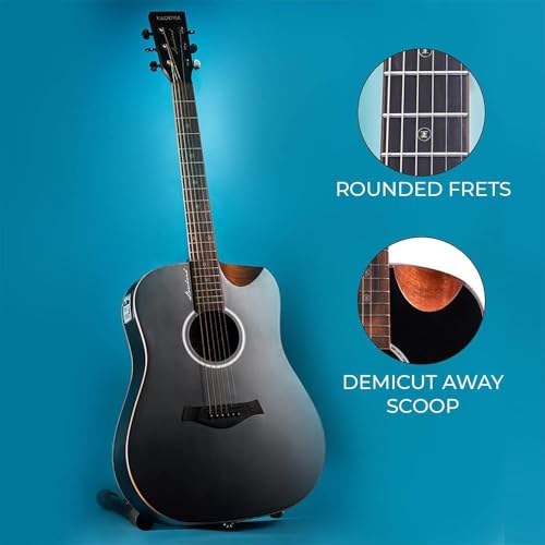 Image of Kadence SH04 Slowhand 41 inch Electro-Acoustic Guitar | Dreadnought Demi Cutaway | Black Spruce Wood | Built-in Pickup + 2 Band EQ | Comes with Bag | Includes Learning Course | Black
