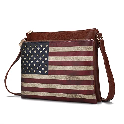 MKF Collection American Flag Design Crossbody Bag for Women, Patriotic Handbag American Pride Shoulder Bag by Mia K