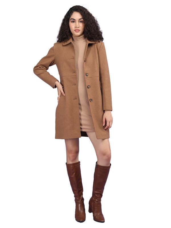 Image of PLAGG Women Winter Wear Long Length Overcoat with Wool blend and Comfort fit