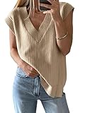 Saodimallsu Womens V Neck Sweater Vest Oversized Ribbed Knit Sleeveless Casual Loose Fit Pullover Tank Top Khaki