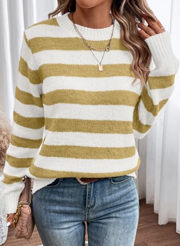 Image of Dokotoo Sweaters for Women 2026 Crewneck Striped Cute Color Block Fall Winter Knitted Pullover Tops