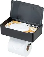 Porta Lenços e Papel Higiênico Arthi | Design Moderno Funcional | Versatilidade Praticidade | Gancho Integrado | Fita 3M Instalação | Organização de Banheiro | Suporte para Celular | Acabamento Preto