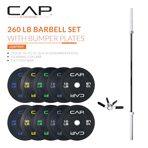 Image of CAP Barbell Olympic Weight Set with 7ft Barbell & Bumper Plates | 160-370 lbs | Multiple Options