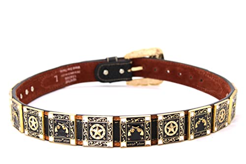 Western Unisex Belt Cowboy Genuine Leather Longhorn Horse Bullrider Rooster Star Leather Belt Concho4