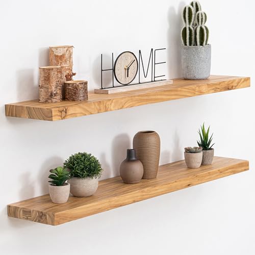 Image of Acovy Extra Deep 36 inch Long Rustic Solid Wood Floating Shelves for Wall, Wall Shelves with Invisible Bracket for Living Room Bathroom Bedroom Kitchen, Set of 2, Natural