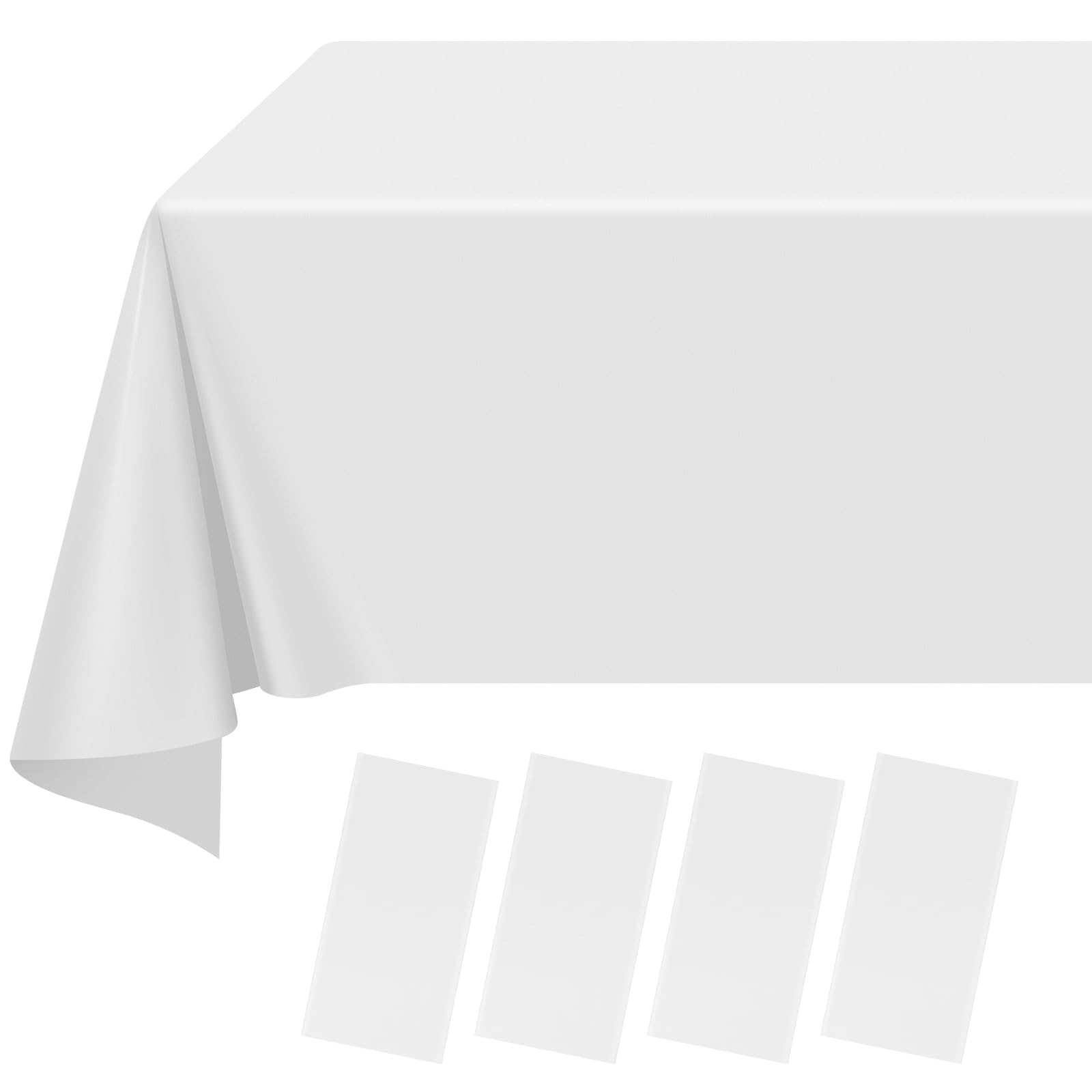 4 Pack White Rectangular Tablecloth, 108 x 54 Inch Disposable Plastic Table Cloth, Wipeable Waterproof PEVA Table Cover for Parties, Birthday, Wedding, Christmas, Picnics, Indoor & Outdoor Events