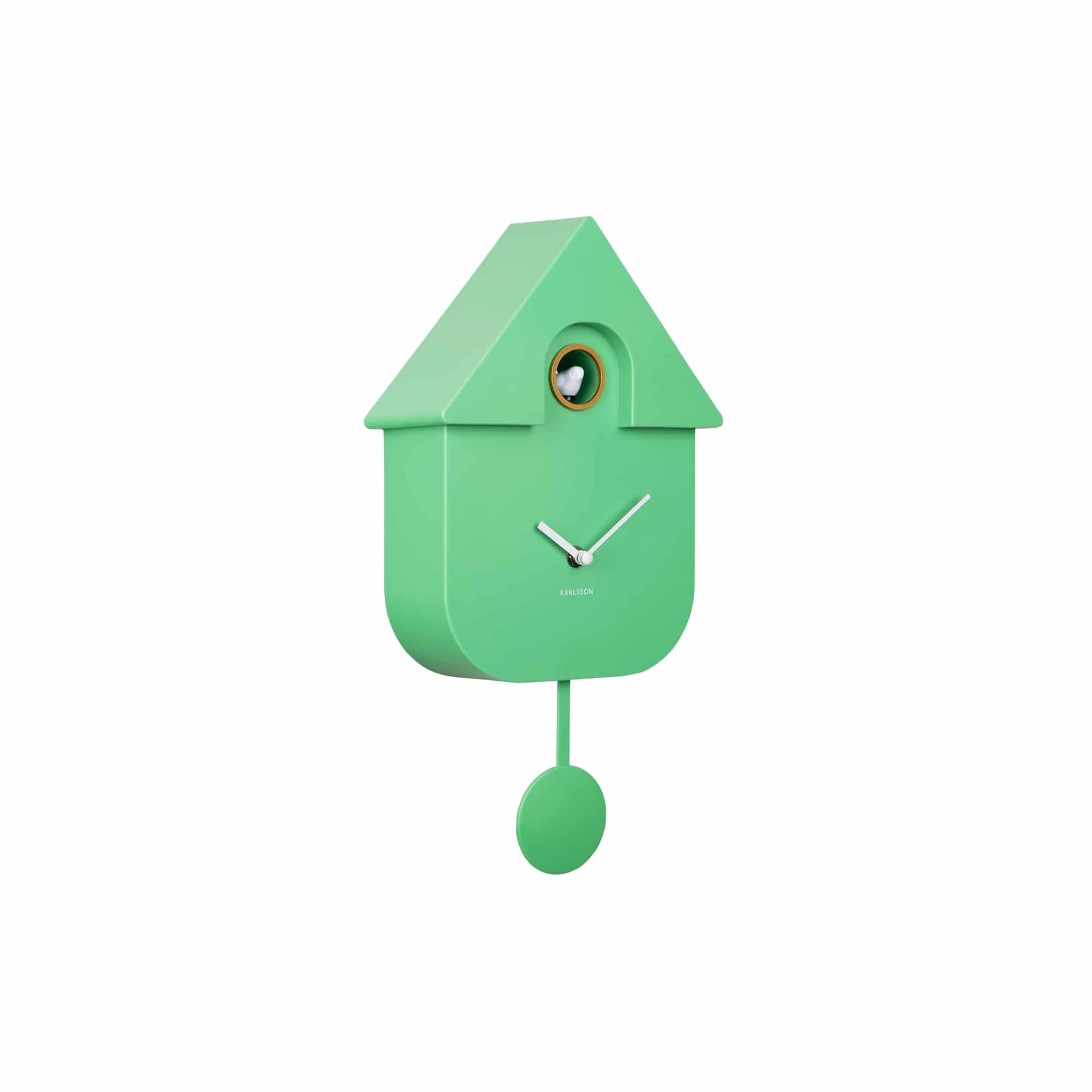 Karlsson Bright Modern Cuckoo Wall Clock with Swinging Pendulum and Tweeting Bird Song (Bright Green)
