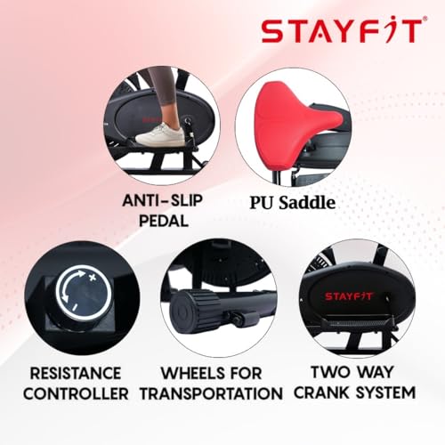 Image of FITGUARD Elliptical Exercise Bike Muti For Cycling & Cross Trainer With Seat Adjustment Dual-Action Stationary Exercise Bike (Red, Grey)