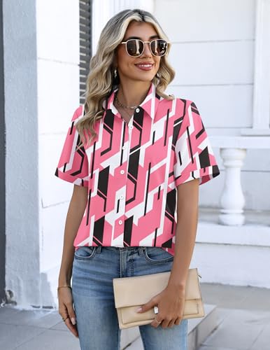 Image of Zeagoo Button Down Shirts for Women Short Sleeve Collared Tops Dressy Casual V Neck Blouses