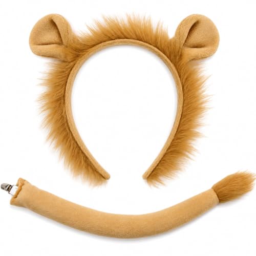 2 Pieces Lion Ears Headband and Tail Halloween Animal Costume Accessories
