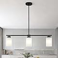 31" Kitchen Island Lighting 3 Light Black Pendant Light for Kitchen Island with Milk Glass Shade Modern Linear Chandelier Adjustable Hanging Farmhouse Light Fixtures Over Dining Table Living Room?E26