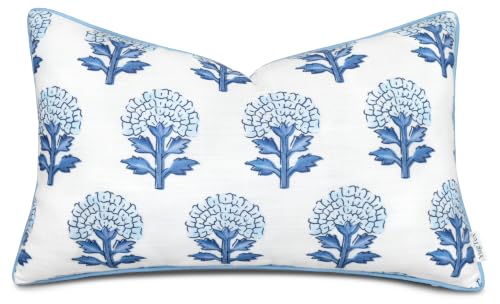 YugTex Marigold Floral Print 12x20 Lumbar Pillow Cover, Blue