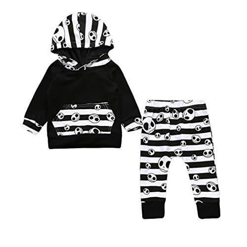 K-youth Ropa Bebe Nino Otoño Invierno Infantil Recien Nacido Bebe Niña Sudaderas con Capucha Manga Larga Halloween Calavera Camisetas Bebé Tops + Pantalones Conjuntos de Ropa(Negro, 18-24 Meses)