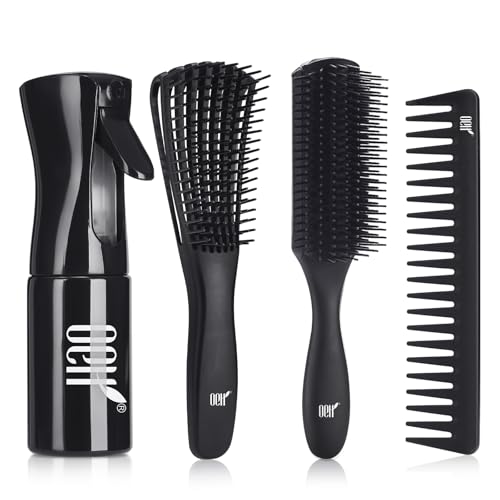 OEH Cepillo de pelo, cepillo desenredante para cabello rizado húmedo y seco 3/4 ABC, con Pulverizador Agua Peluqueria, cepillo desenredante, Peine de dientes anchos (Negro)