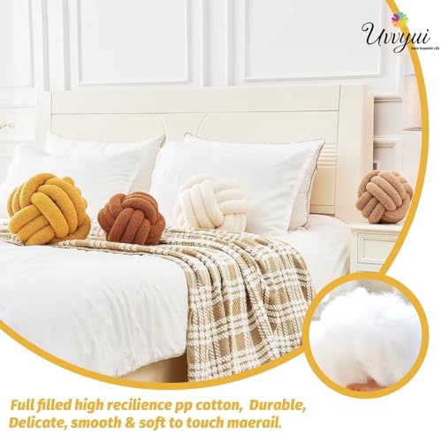 Image of Uvvyui Knot Pillow Ball, Soft Home Decorative Pillows, Round Throw Pillow, Handmade Knotted Plush Pillow, Round Boucle Pillow Cushion (8.6 Inches Dark Yellow)