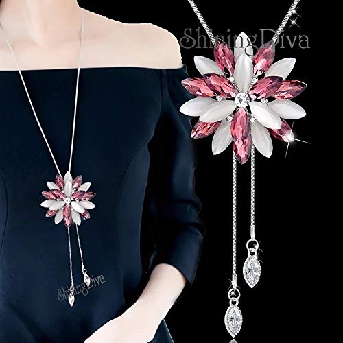 Image of Shining Diva Fashion Crystal Flower Stylish Long Chain Pendant Necklace for Women and Girls