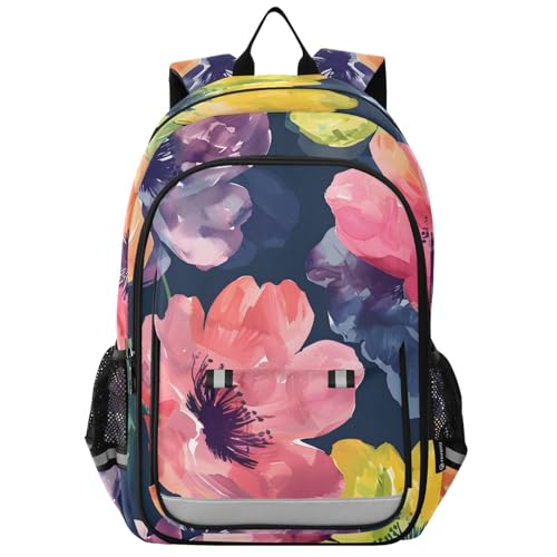 senya Blooming Colorful Flowers Backpack Water-Resistant Bag Lightweight Bookbags with Reflective Strip