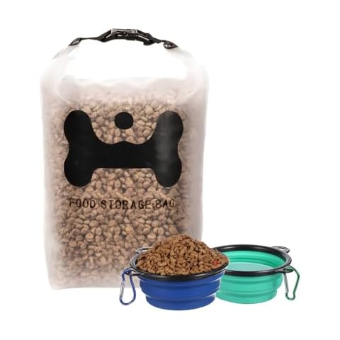 ANVS Silicone Pet Food Storage Bag,30-Cup Dog Food Travel Bag with 2PCS Collapsible Dog Travel Bowls, Perfect for Camping Trip, Dog Boarding, Weekend Getaways and Travel Cover
