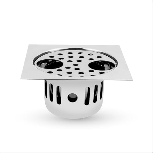 Image of Floor Drain Cockroach Trap with Square Double Hole Bathroom Gratings 304 Grade Stainless Steel Floor Water Drainer Cover Jali Safety from Cockroach & Insects in Sink & Toilet 5x5 INCH