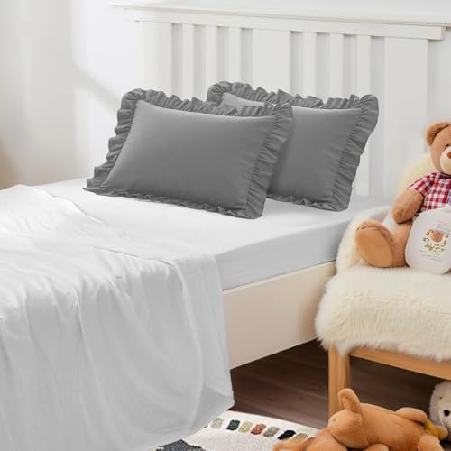 Image of 13 inchx18 inch Toddler Pillow Cases Set of 2, Dark Gray Ruffled Pillow Shams Brushed Microfiber Nursery Pillow Cover for Boys Girls, Soft Breathable Machine Washable