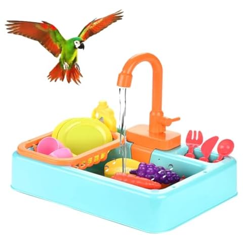 FidosFav Parrot Automatic Bathtub Bird Bath Bowl Parrot Swimming Pool Toy Bath Shower Water Dispenser for Parrot Budgie Parakeet Cockatiel Finch Canary Grey Cockatoo Macaw Cage Healthy Cover