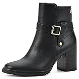 WHITE MOUNTAIN Women's Shoes Livid Stack-Heeled Ankle Bootie, Black/Smooth, 9 M
