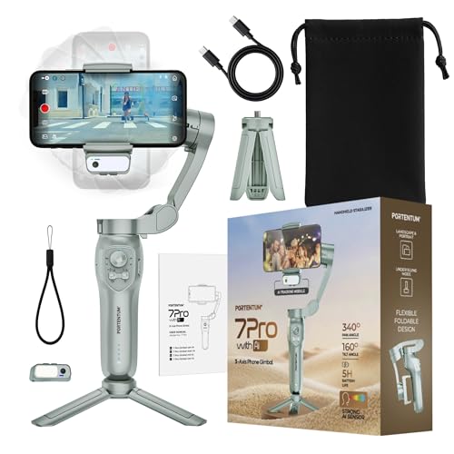 PORTENTUM 7 Pro estabilizador para movil con módulo IA de Seguimiento Independiente – Gimbal para móvil de 3 Ejes Plegable con trípode – App – Compatible iPhone y Android – Vlog, Youtube y TikTok