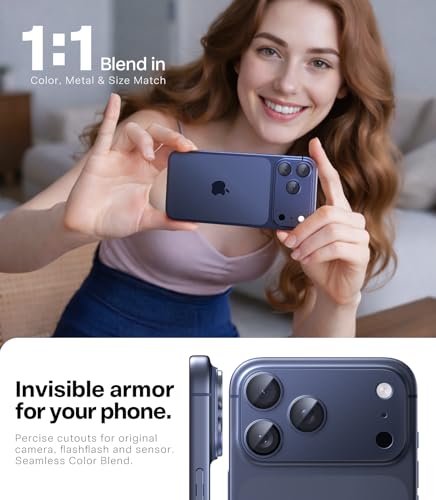 Image of TORRAS for iPhone 17 Pro Max Camera Lens Protector, [Metal Frame] with Military Grade 9H+ Tempered Glass, Full Coverage, Anti-Scratch, 12 FT Shatterproof, Case Friendly, One-Piece, Deep Blue, 1 Pack