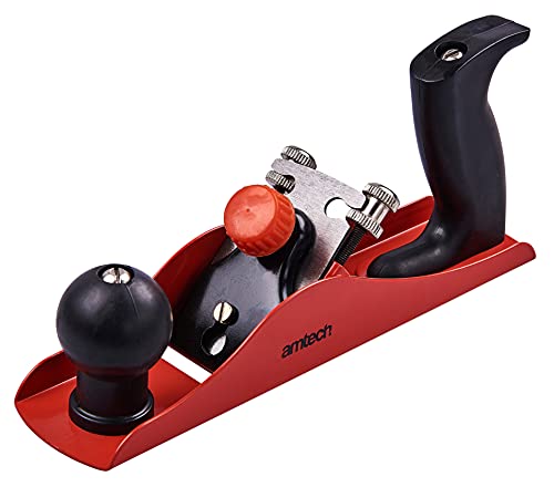 Amtech - 9in Smoothing Plane Cast Iron Body with 45mm Carbon Steel Blade Ergonomic Handles for Smooth Finishing on Wood