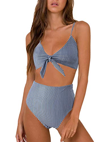 Blooming Jelly Womens High Waisted Bikini Set Tie Knot High Rise Two Piece