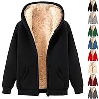 ZTFYKLIN Fleecejacke Damen Hoodie Kapuzenpullover mit Zipper, Fleecepullover Dick Warm Basic Sweatjacke mit Kapuze, Winterjacke Einfarbig Hooded mit Reißverschluss (Black, M)
